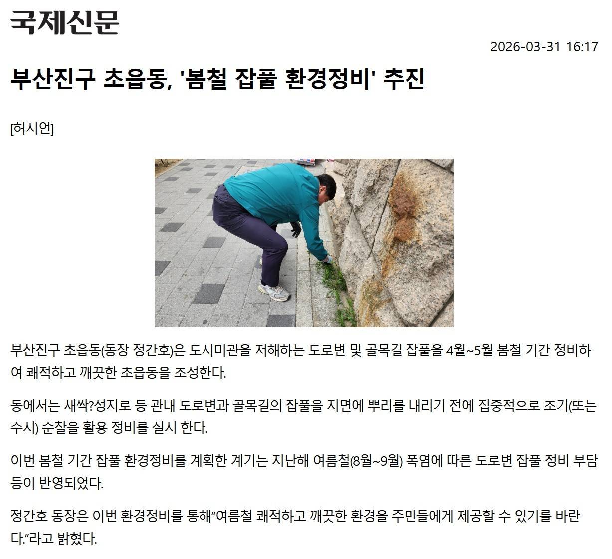 부산진구 초읍동, 봄철 잡풀 환경정비 추진 관련자료